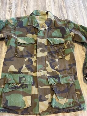 VTG 1986 US Army Woodland Camo BDU Combat Jacket Small Long Ripstop Military